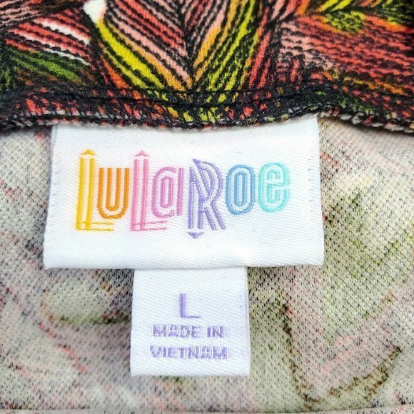 LuLaRoe Cassie Pencil Straight Skirt Pink Green‎ Black Feathers L Large - Picture 5 of 10